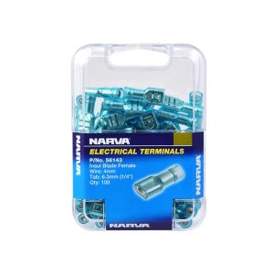 Narva Blue Hi-Temp 6.3mm Fully Insulated Female Blade Crimp Terminal (Pack Of 100) 