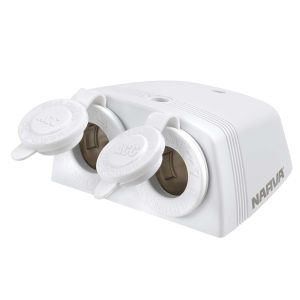 Narva Heavy Duty White Surface Mount Twin Accessory Sockets (Blister Pack Of 1) 