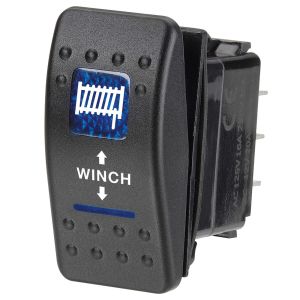 Narva DPDT 20 Amp Mom On/Off/Mom On 12V Blue Illuminated Winch Sealed Rocker Switch (Blister Pack Of 1)