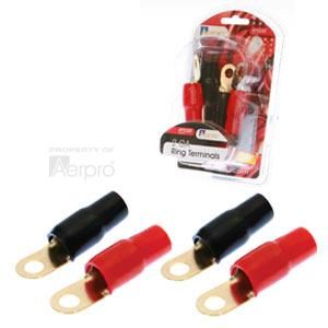 Aerpro 2GA Ring Terminal (Blister Pack Of 2 Red, 2 Black) 