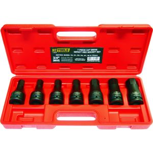 KC 3/4" Drive 7 Piece Metric In-Hex Impact Socket Set