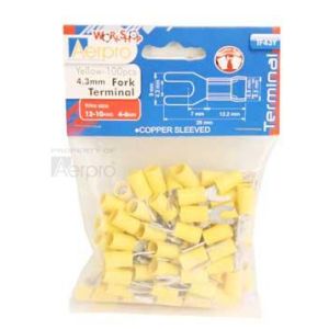 Aerpro Yellow 4.3mm Fork Crimp Terminal (Pack Of 100) 