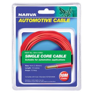 Narva 4mm Red Single Core Cable (Blister Pack Of 10m) 