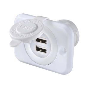 Narva White Heavy Duty Flush Mount Dual USB Socket (Blister Pack Of 1) 