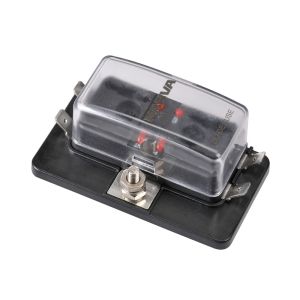 Narva 4 Way Blade Fuse Box With Tall Transparent Cover, Single Power In & LED Fault Indicators 