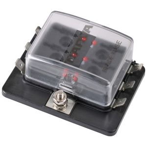 Narva 6 Way Blade Fuse Box With Tall Transparent Cover, Single Power In & LED Fault Indicators 