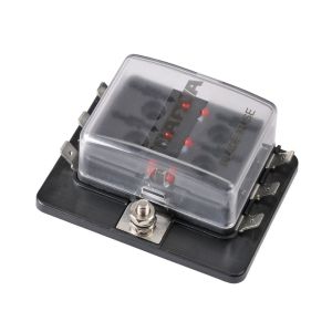 Narva 6 Way Blade Fuse Box With Tall Transparent Cover, Single Power In & LED Fault Indicators 