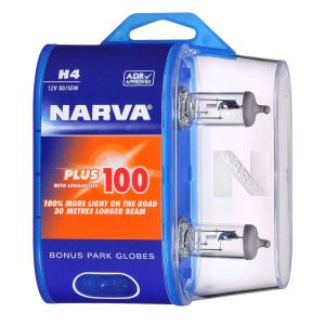 Narva 12V 60/55W Plus 100% P43T H4 QH Globe (Blister Pack Of 2)