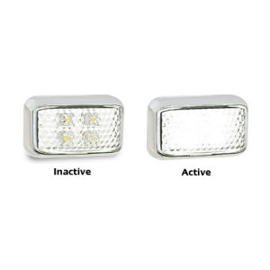LED 12-24V White Front End Outline Marker Light With Clear Lens & Chrome Housing (58 X 35 X 21mm) 
