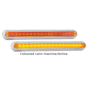LED 12V Slimline Indicator Strip Light With Chrome Bracket (404 X 46 X 17mm) 