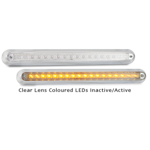 LED 12V Indicator Light With Clear Lens & Chrome Housing (404 X 46 X 17mm) 