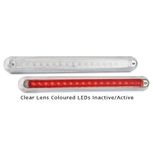 LED 12V Stop/Tail Light With Clear Lens & Chrome Housing (404 X 46 X 17mm) 