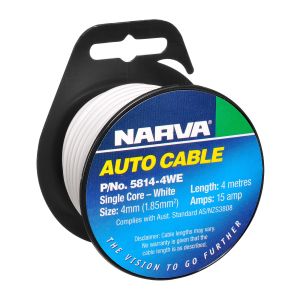 Narva 4mm White Single Core Cable (4m Roll)  
