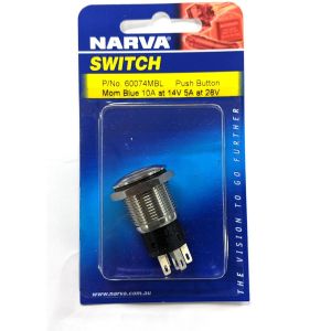 NARVA SPST OFF/MOM ON BLUE LED PUSH BUTTON SWITCH