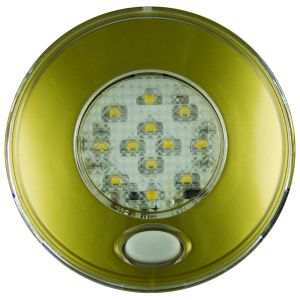 LED 12V Interior Light With Red Illuminated On/Off Switch And Gold Bezel (80mm X 14mm)