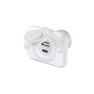 NARVA WHITE HEAVY DUTY FLUSH MOUNT USB A/USB C SOCKET (BLISTER PACK 1)