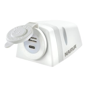 NARVA HEAVY DUTY WHITE SURFACE MOUNT USB A/USB C SOCKET (BLISTER PACK OF 1)