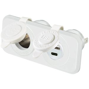 NARVA HEAVY DUTY WHITE FLUSH MOUNT TWIN ACCESSORY/USB A & USB C SOCKETS (BLISTER PACK OF 1)