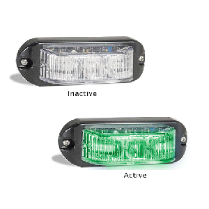 LED 12-24V Green Emergency Warning Light With Clear Lens & 12 Flash Patterns (112 X 37 X 23mm) 