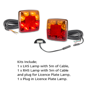 LED 12V Combination Tailight Set With Number Plate Light & 5m Tinned Cable (Blister Pack) 