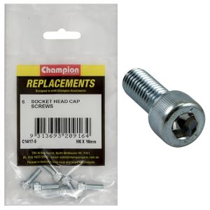 CHAMPION M6 X 16mm ZINC PLATED SOCKET HEAD CAP SCREW (PACK OF 6)