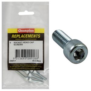 CHAMPION M6 X 25mm ZINC PLATED SOCKET HEAD CAP SCREW (PACK OF 6)