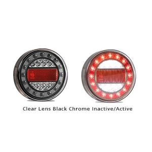 LED 12-24V BLACK CHROME STOP/TAIL/REVERSE LIGHT (125mm ROUND)