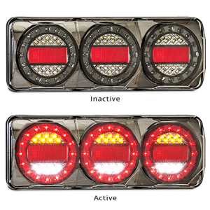 LED Lh 12-24V Black Chrome Maxilamp 3 Light Combination Tailight With Reverse & Plug 