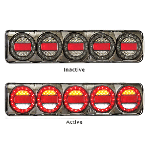 LED 12-24V Black Chrome Maxilamp 5 Light Combination Tailight With Reverse 