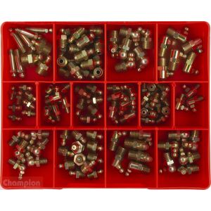 Champion 113 Piece Imperial Grease Nipple Assortment (15 Different Sizes, Staight & Angled) 