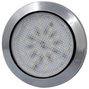 WHITEVISION 12V LOW PROFILE ROUND LED INTERIOR LIGHT WITH CHROME BEZEL (70mm X 9mm)