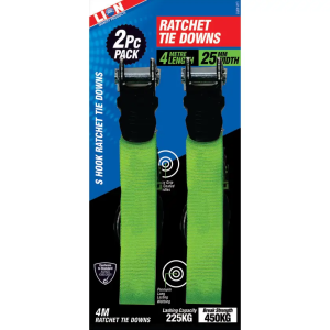 Lion 4m X 25mm Ratchet Tie Down (Set Of 2)  