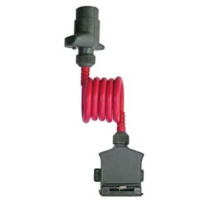 KT 7 Pin Large Round Plug To 7 Pin Flat Socket Trailer Adaptor With 1m Coiled Lead 