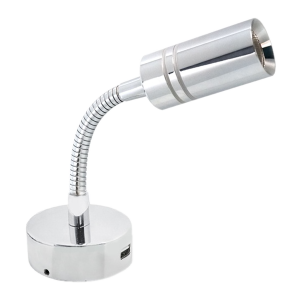 Whitevision 10-30V Chrome LED Reading Light With USB & On/Off/Dim Switch 