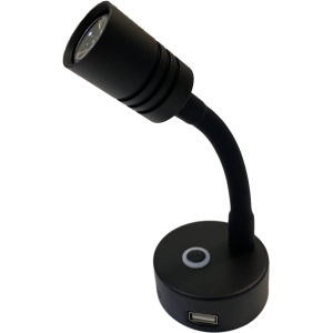 Whitevision 10-30V Black LED Reading Light With USB & On/Off/Dim Switch (Blister Pack Of 1) 