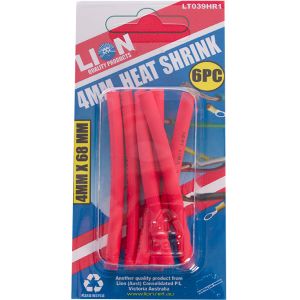 Lion 6 Piece 4mm X 68mm Red Heatshrink Pack  