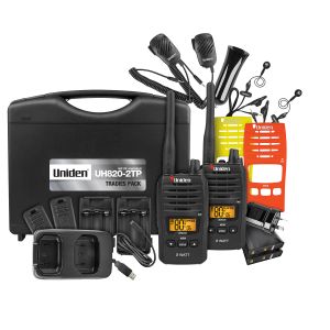 Uniden 2W 80 Channel Waterproof UHF Handheld Radio (Tradies Twin Pack With Carry Case) 
