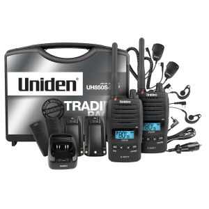 Uniden 5W 77 Channel Waterproof Handheld UHF Radio (Tradies Twin Pack With Carry Case) 